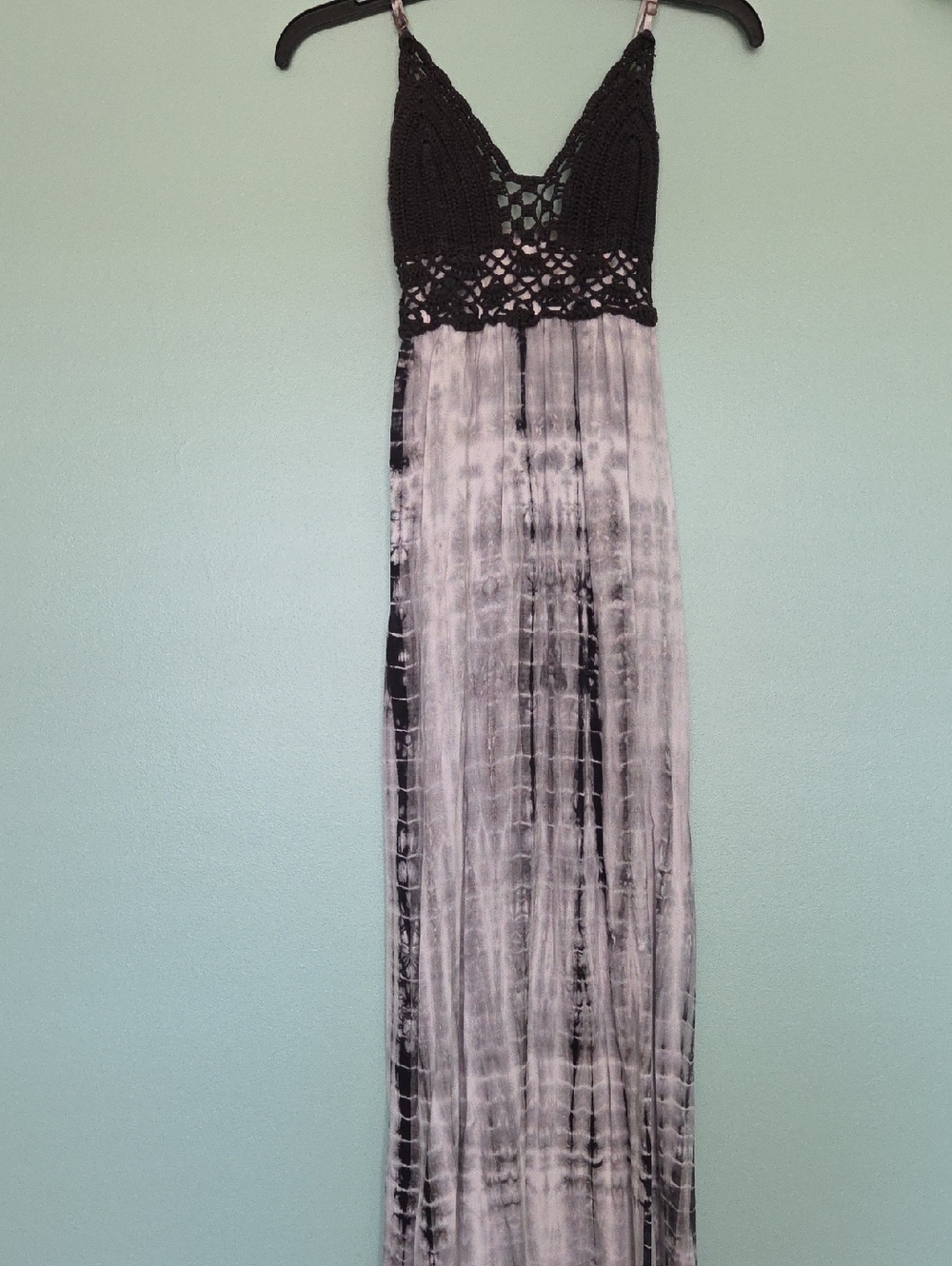 Crochet-Top Black & White Tie-Dye Maxi Dress